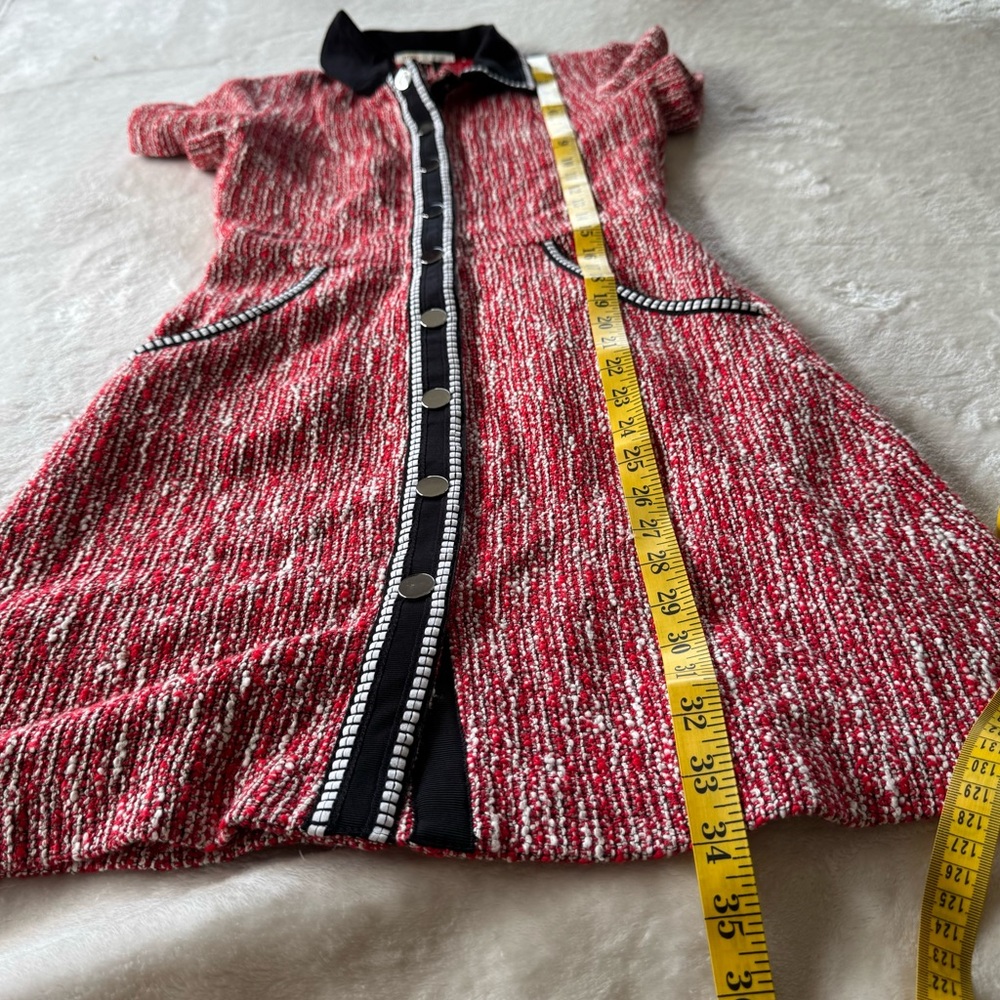 Maje Renati Tweed Red/Black Mini Dress Size 36 Small - Picture 8 of 9